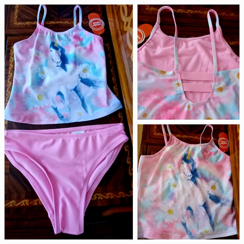 NWT Girls Unicorn Swim Tankini 2-Pc XXL 18 & FREE GIFT